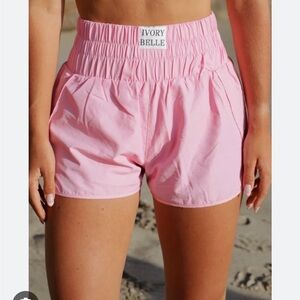 Ivory Belle Pink High-Waist Elastic Shorts